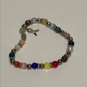 Cancer Ribbon Multicolor Beaded Bracelet & Silver Accents Bead condition chart